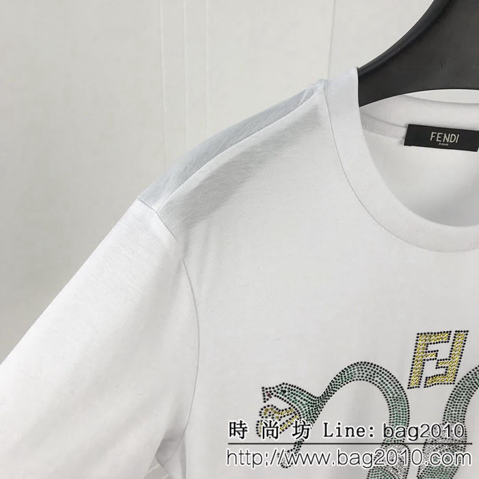FENDI芬迪 19Ss新款燙鑽短袖Tee 毒蛇纏繞燙鑽 超閃Bling雙股絲光面料 男女同款 ydi2269